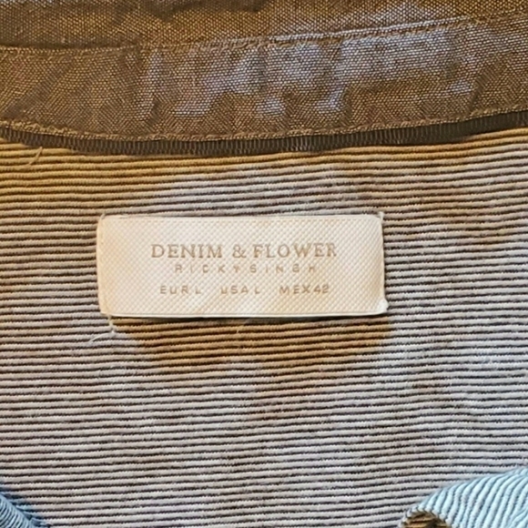 DENIM & Flower Ricky Singh White Blue Denim Polo Shirt Top Men's Large - Picture 4 of 4